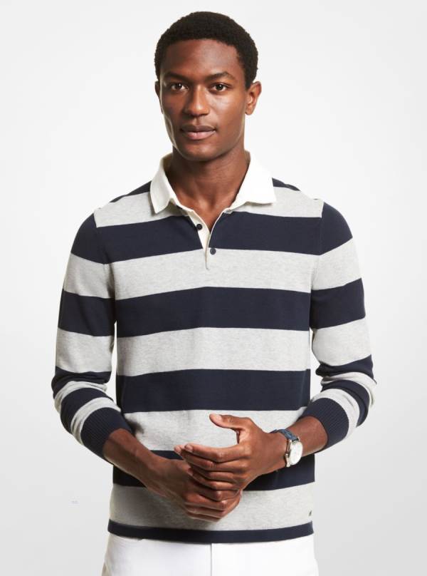 Panske Svetre Michael Kors Striped Stretch Cotton Rugby Biele Modre Pruhované - Oblecenie Michael Kors Levně | GSCAM-3256
